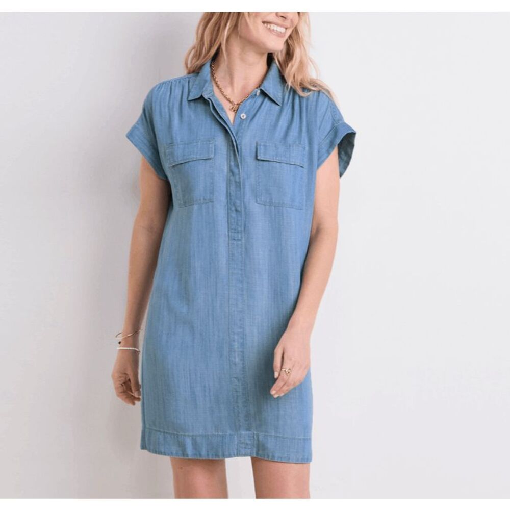 Vineyard Vines Margo Chambray Shirt Dress Blue Hidden Half Button Front Size XXS
